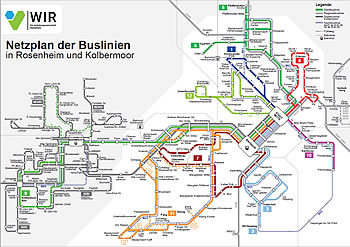 Netzplan der Buslinien in Rosenheim und Kolbermoor
